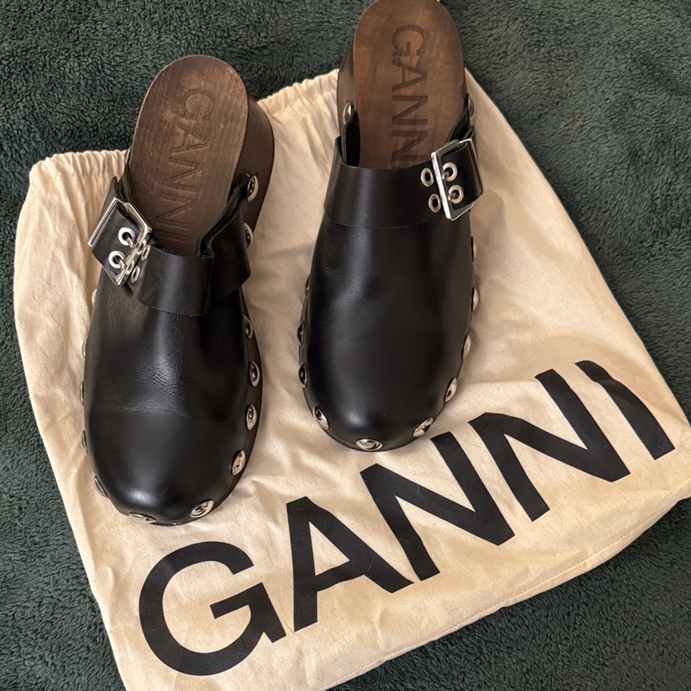 Ganni Black Clogs with Silver Details